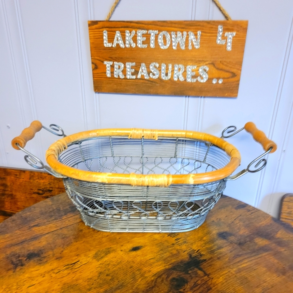 Rustic Wire Basket with Wooden Handles